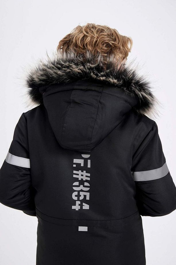 Erkek Çocuk Çıkarılabilir Suni Kürk Yaka Kapüşonlu Pelüş Astar Parka C8786A824WN - 7