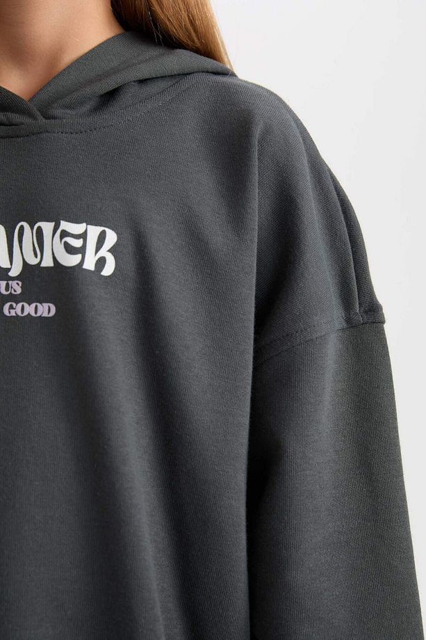Kız Çocuk Oversize Kapüşonlu Baskılı Sweatshirt D7040A824WN - 5