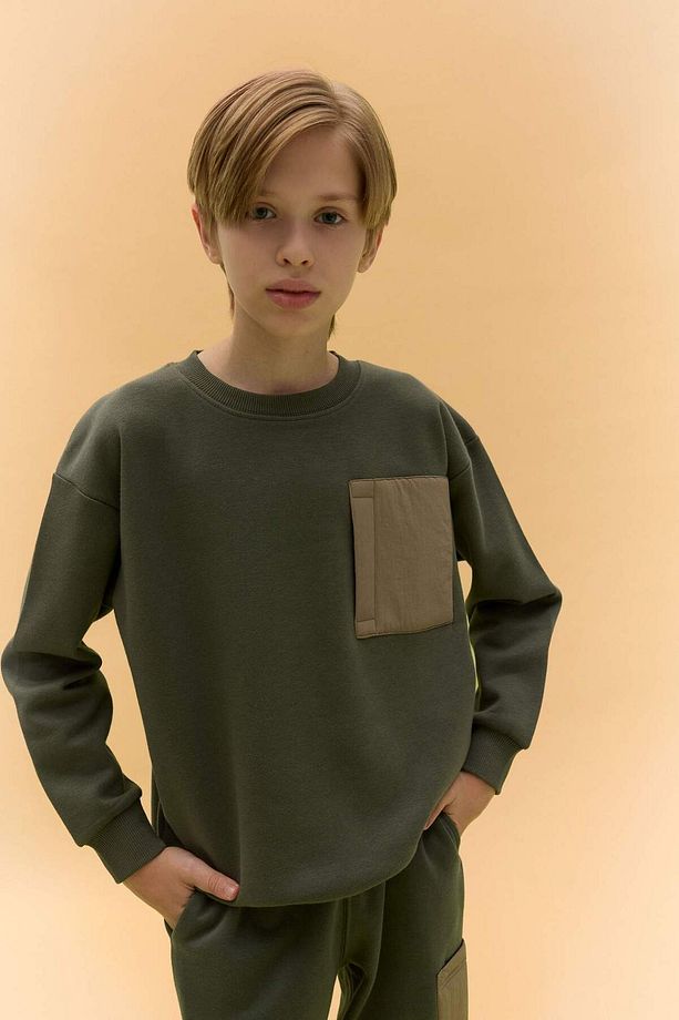 Erkek Çocuk Oversize Geniş Kalıp Bisiklet Yaka Sweatshirt D5788A824WN - 3