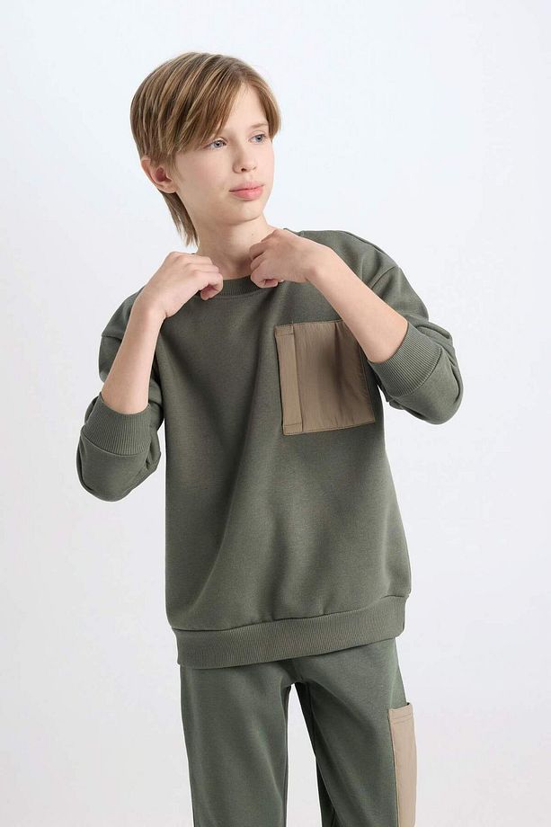 Erkek Çocuk Oversize Geniş Kalıp Bisiklet Yaka Sweatshirt D5788A824WN - 8