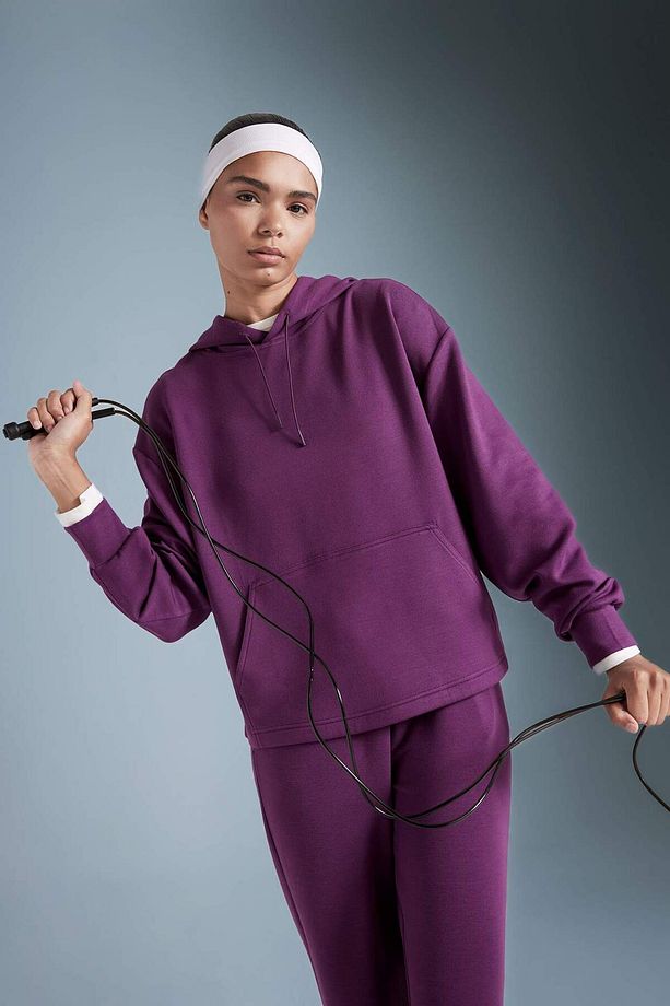 DeFactoFit Oversize Geniş Kalıp Modal Kapüşonlu Kanguru Cepli Sporcu Sweatshirt B5206AX24AU - 3