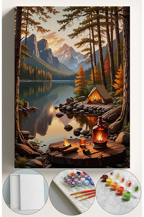 Sayılarla Boyama Seti Numaralı Tuval Fırça Boya 40x50 Cm - Çadır Kamp - 1