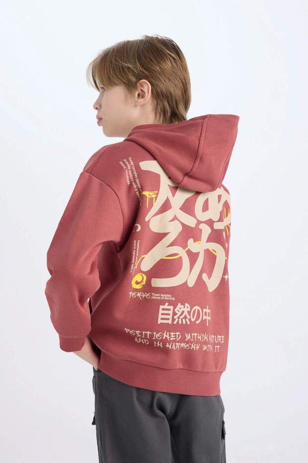 سويت شيرت بقلنسوة كبير الحجم للأولاد - مطبوع من الخلف، D5679a824wn