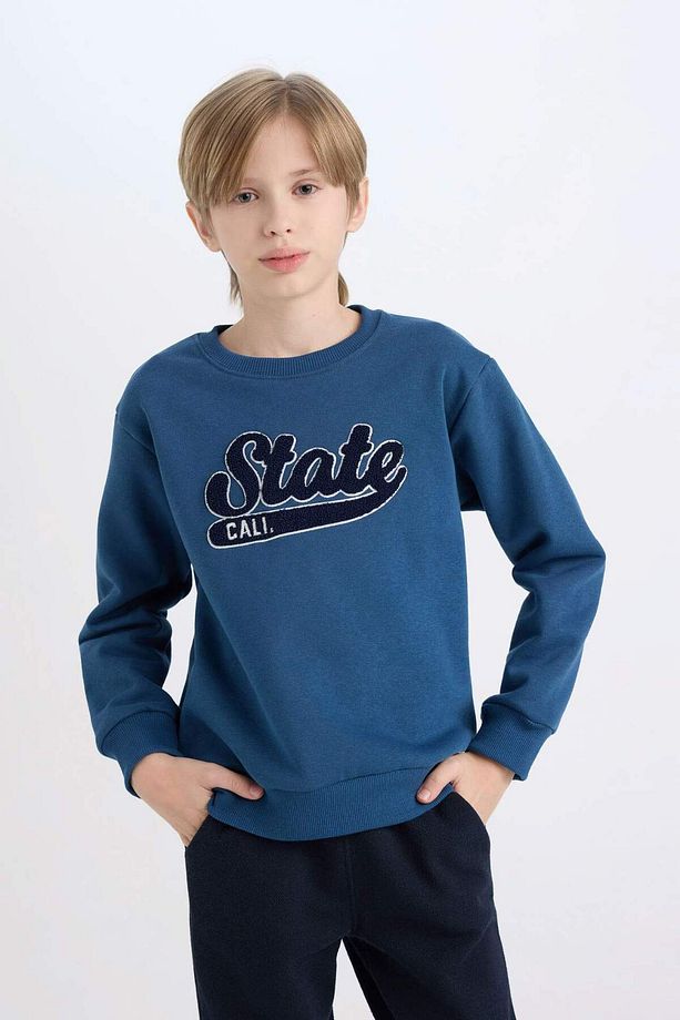 Erkek Çocuk Lacivert Bisiklet Yaka Nakışlı Sweatshirt D3053A824WN - 2