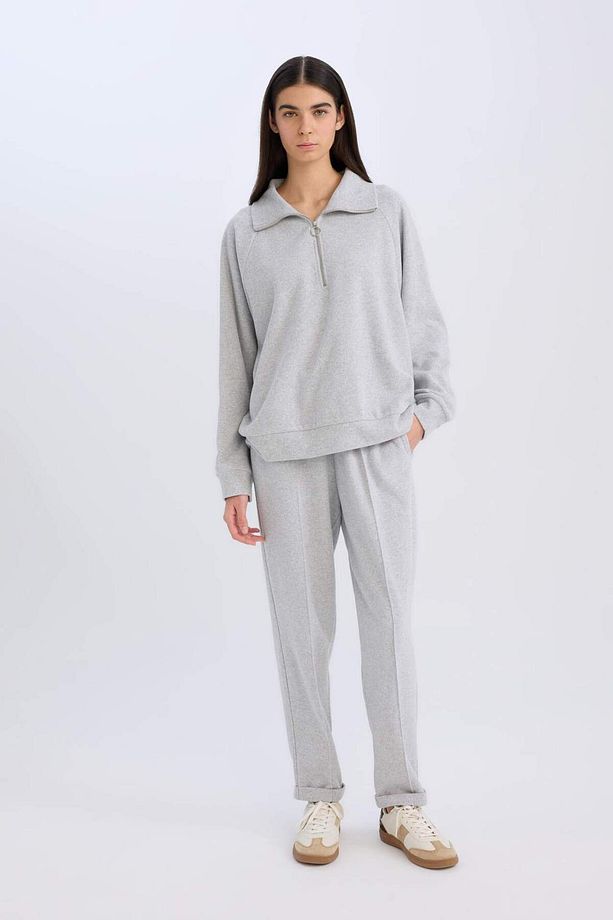 Regular Fit Pantolon Beli Lastikli Basic Düz Bağcıklı Cepli Paça Katlamalı Uzun Boy D9010AX24WN - 3