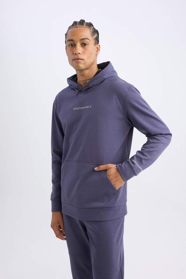 DeFactoFit Standart Fit Kapüşonlu Arma Baskılı Kanguru Cepli Skuba Dalgıç Kumaş Sporcu Sweatshirt D1 - 4