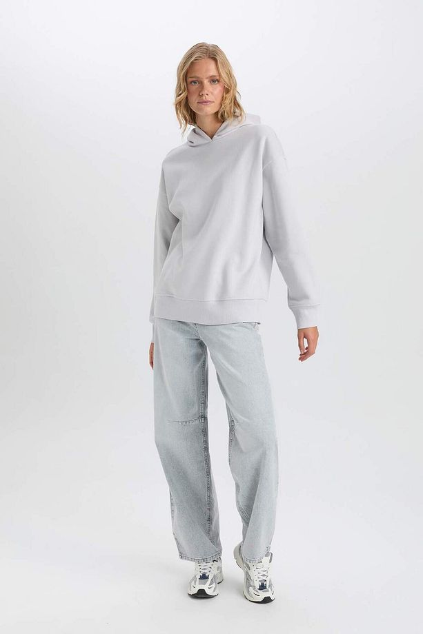 Relax Fit Kapüşonlu Kalın Basic Düz Sweatshirt D9935AX24WN - 2