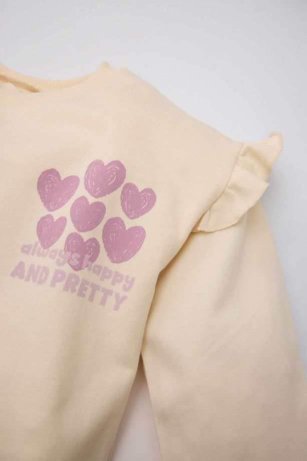 Kız Bebek 2'li Takım Kalp Desenli Sweatshirt Beli Lastikli İspanyol Paça Tayt D2860A524AU - 3