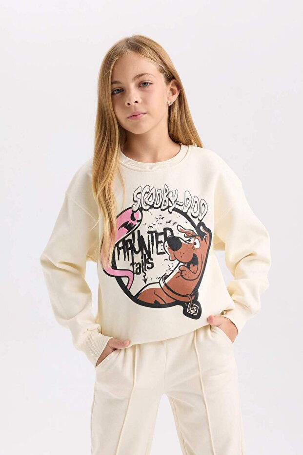 Kız Çocuk Ekru Scooby Doo Relax Fit Bisiklet Yaka Sweatshirt D2827A824WN - 4