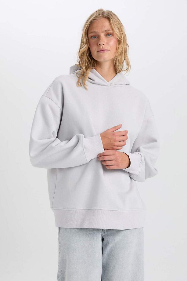Relax Fit Kapüşonlu Kalın Basic Düz Sweatshirt D9935AX24WN - 4