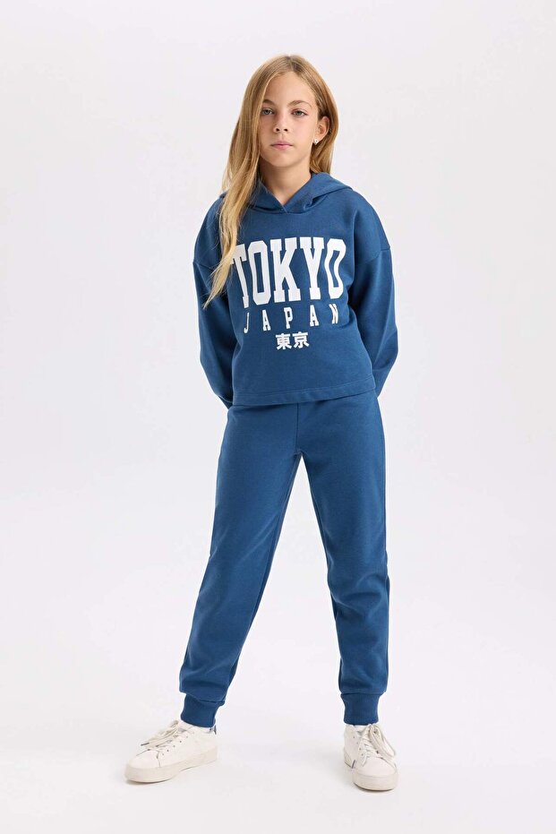Girl's Printed Crew Neck Thick Sweatshirt with Elastic Waist Jogger Sweatpants 2-Piece Set D2217A8