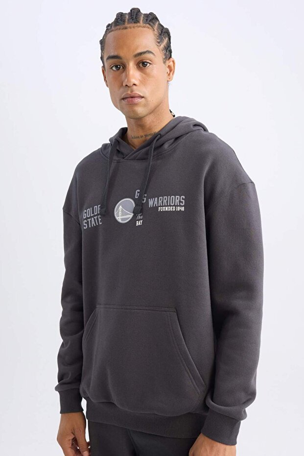 Fit Nba Golden State Warriors Boxy Fit Hooded Printed Thick Sweatshirt D0674Ax24Au