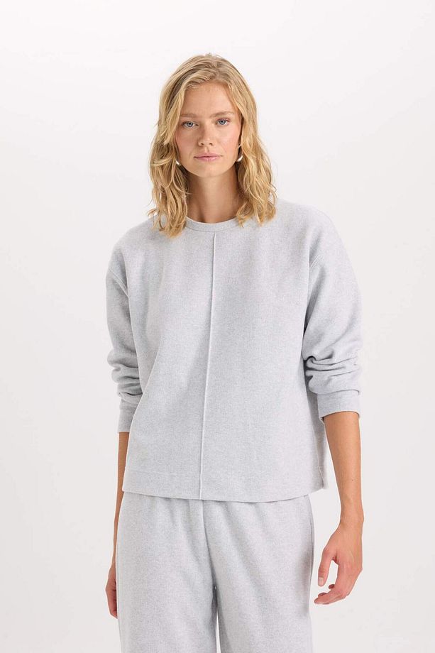 2li Takım Bisiklet Yaka Uzun Kollu Basic Düz Üst Wide Leg Geniş Bol Paça Alt E1712AX24WN - 5