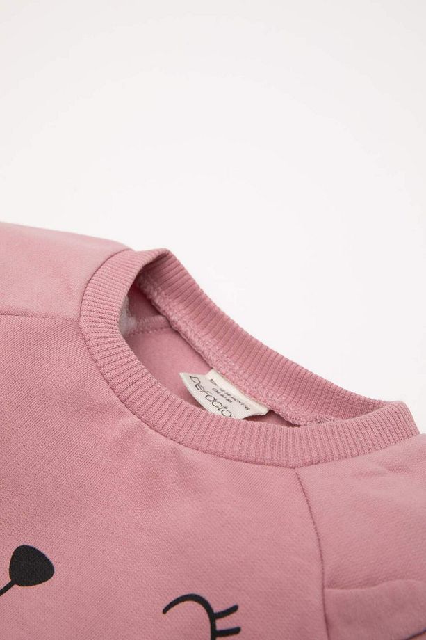 Kız Bebek Bisiklet Yaka Baskılı İçi Yumuşak Tüylü Sweatshirt D7207A524WN - 2