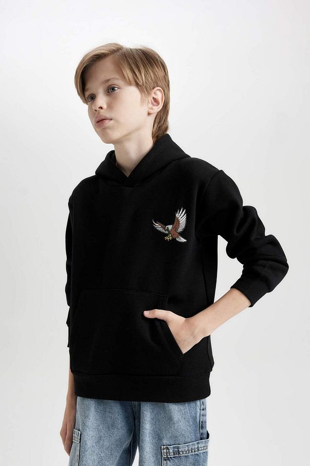 Erkek Çocuk Baskılı Kapüşonlu Siyah Sweatshirt D3032A824WN - 4
