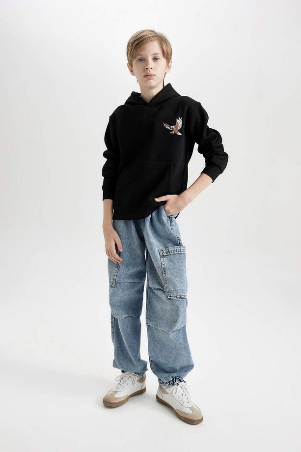 Erkek Çocuk Baskılı Kapüşonlu Siyah Sweatshirt D3032A824WN - 2