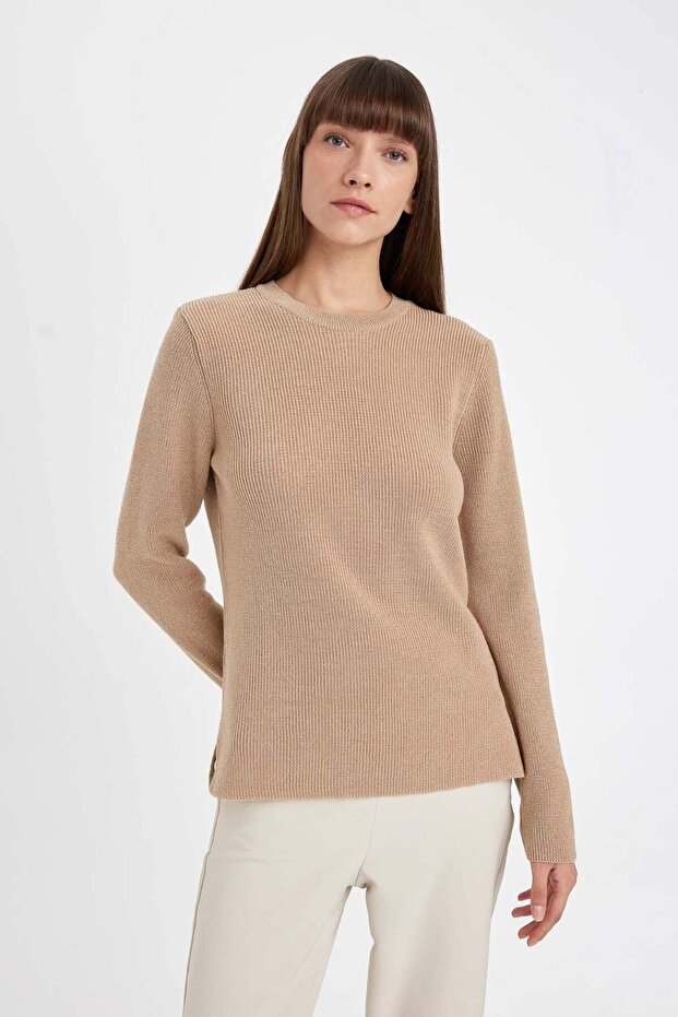 Regular Fit Bisiklet Yaka Simli Kumaş Triko Kazak D0405AX24WN - 3