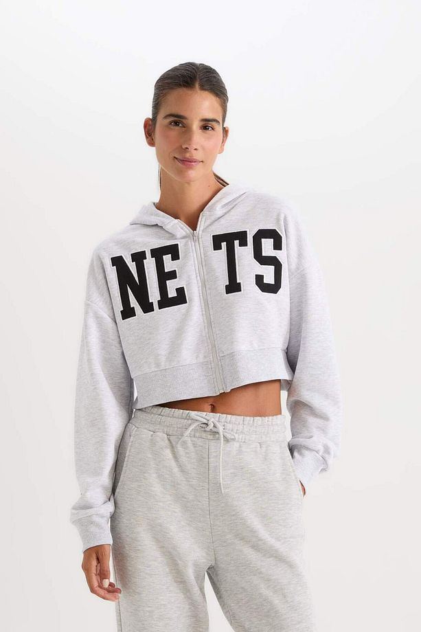 DeFactoFit NBA Brooklyn Nets Crop Kalın Fermuarlı Sweatshirt D2362AX24AU - 3