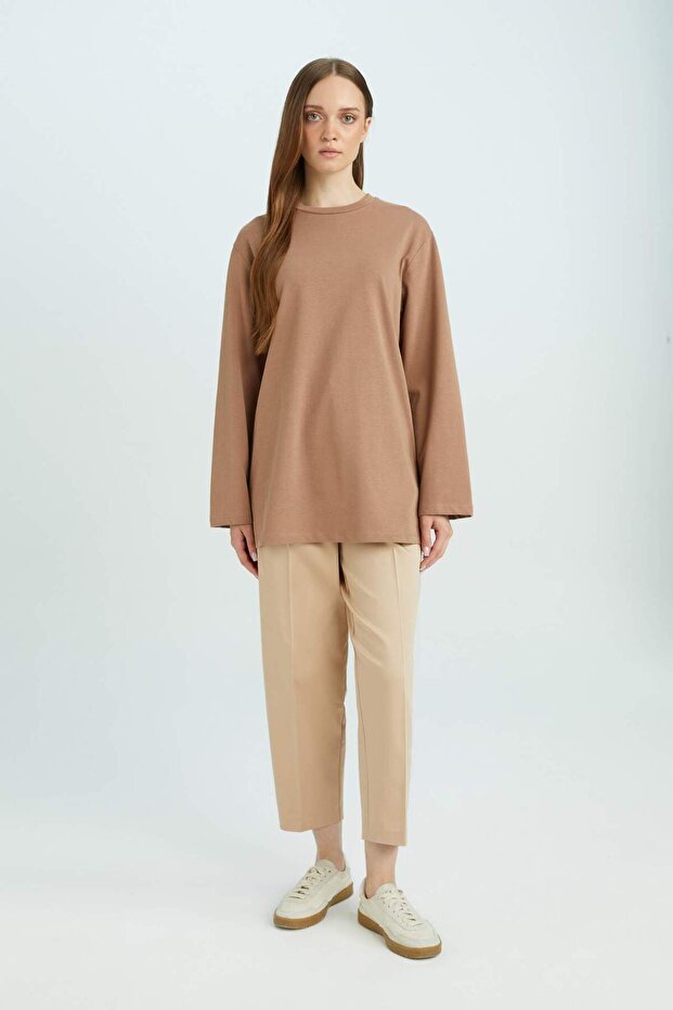Regular Fit Bisiklet Yaka Basic Düz Uzun Kollu Tişört Tunik D4897AX24WN - 2