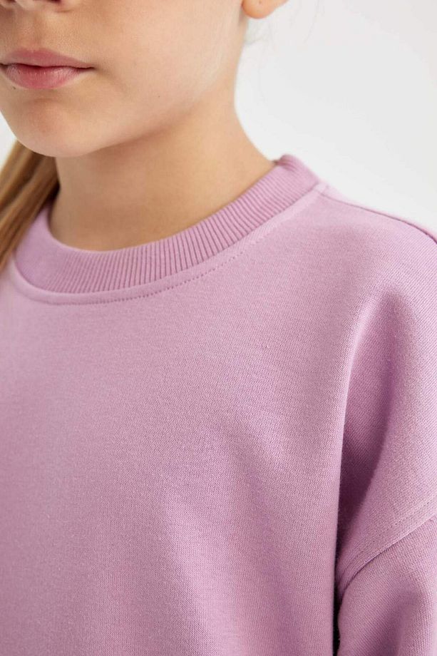 Kız Çocuk Relax Fit Bisiklet Yaka Pamuklu Basic Düz Okul Sweatshirt A2797A824AU - 5