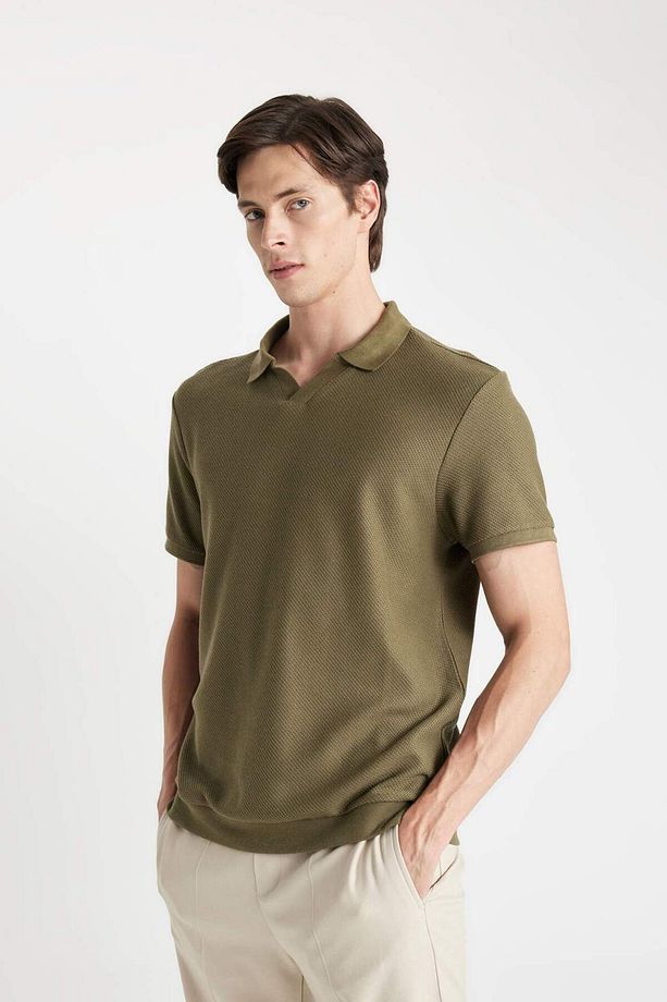 Regular Fit Kısa Kollu Örgü Görünümlü Polo Tişört A6849AX24SM - 3