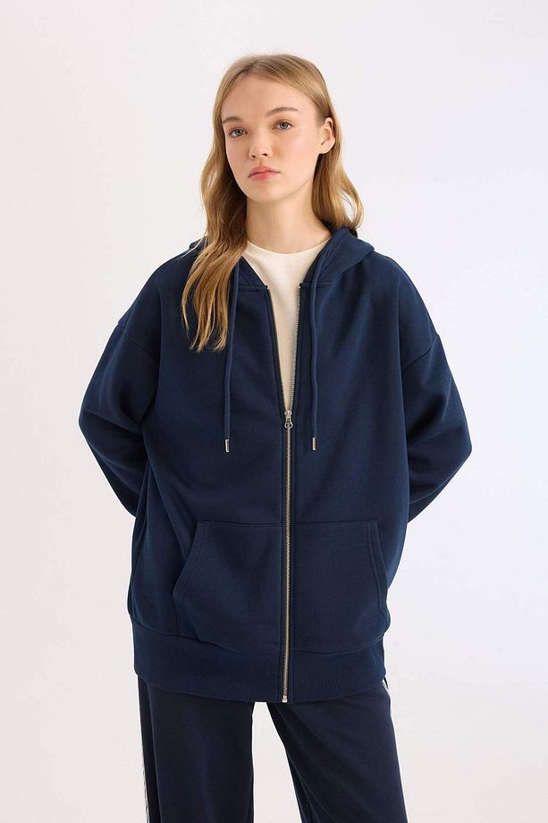 Okula Dönüş Oversize Fit Kapüşonlu Kalın Kumaş Basic Hırka V4233az24wn - 4
