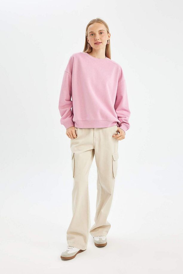 Coool Oversize Geniş Kalıp Bisiklet Yaka Kalın Basic Düz Sweatshirt A4177AX24WN - 2