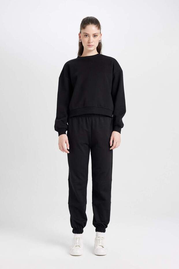 Jogger Eşofman Altı Beli Paçası Lastikli Cepli Uzun Boy Basic Düz D6646AX24WN - 1