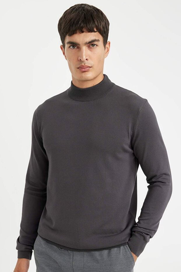 Standard Fit Regular Cut Half Turtleneck Basic Plain Knitwear Sweater A5282Ax24Au