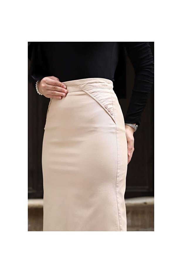 Kumaş Kalem Etek Ekru - 7