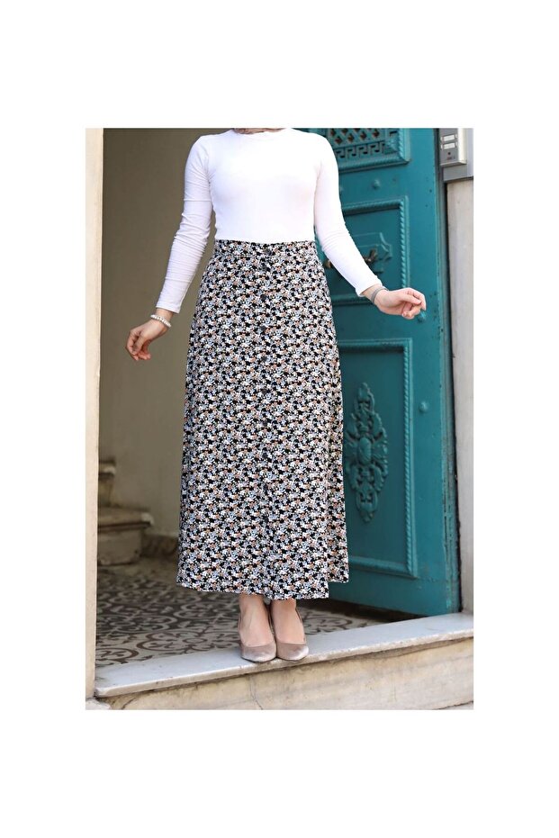 تنورة فيسكون بأزرار باللون البني - 7