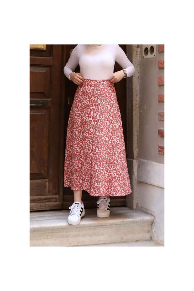 Düğmeli Viscon Etek Kiremit - 6