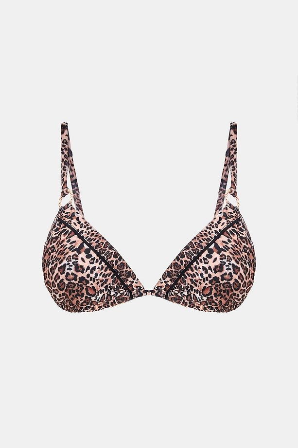 Capetown Leopar Desenli Dolgusuz Çıkarılabilir Kup Üçgen Bikini Üst - 6