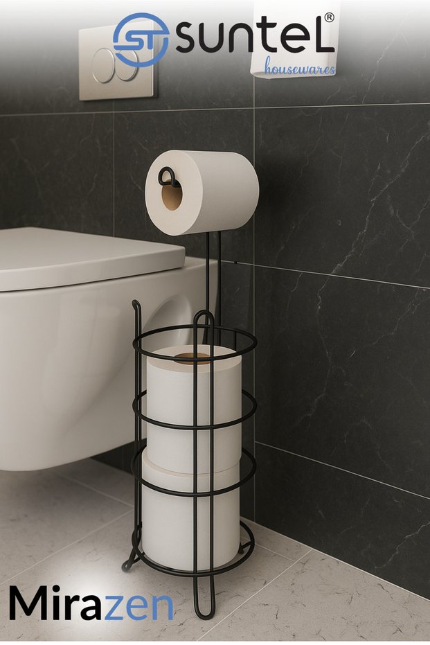 Toilet Paper Holder with Refill - Black Toilet Paper Stand - Bathroom Accessory