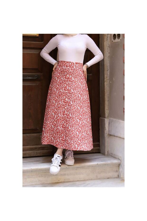 Düğmeli Viscon Etek Kiremit - 8