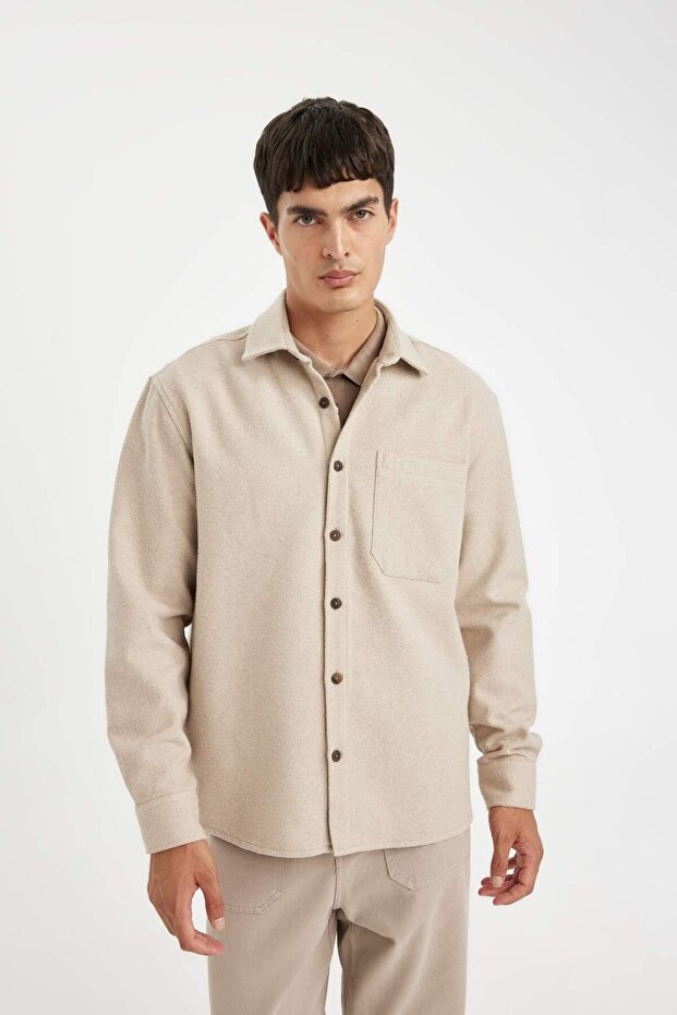 Regular Fit Polo Yaka Basic Düz Pamuk Karışımlı Uzun Kollu Gömlek D2622AX24AU - 4