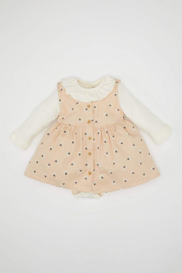 Kız Bebek 2li Takım Uzun Kollu Çıtçıtlı Body Üst Çiçekli Düğmeli Elbise D4114A524WN - 1