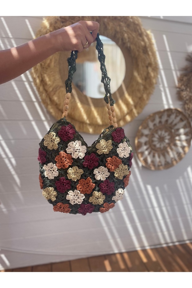 Çiçek desenli el örmesi çanta - 9
