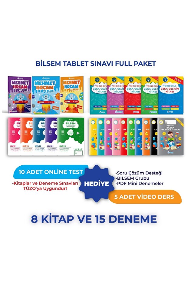 BİLSEM TABLET SINAVI FULL PAKET ( Seviye 1+2+3+4+5, Mehmet Hocam ile Bilsem, Tablet Deneme ) - 1