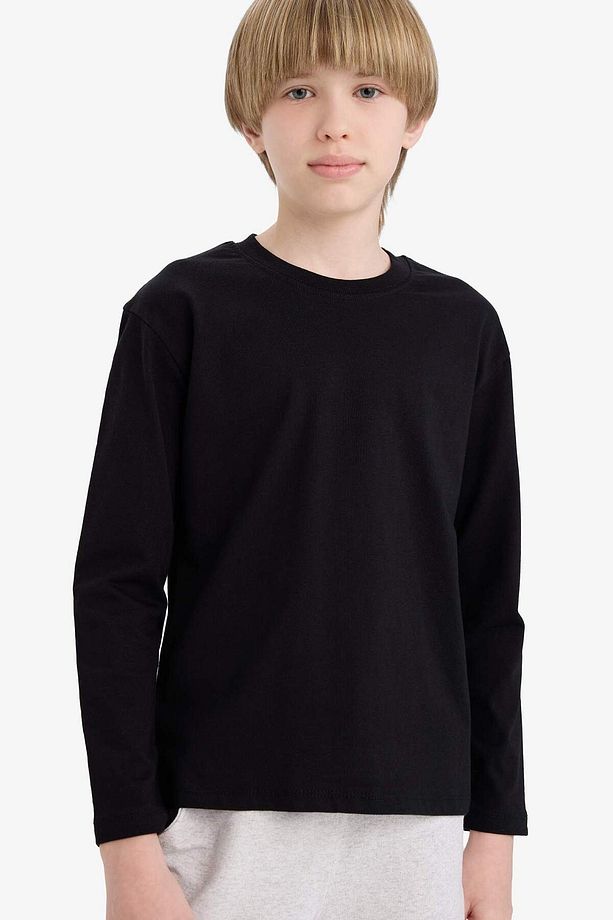 Erkek Çocuk Bisiklet Yaka Basic Düz Uzun Kollu Tişört D8552A8NS - 1