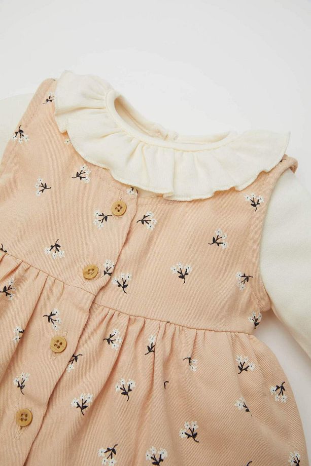 Kız Bebek 2li Takım Uzun Kollu Çıtçıtlı Body Üst Çiçekli Düğmeli Elbise D4114A524WN - 2