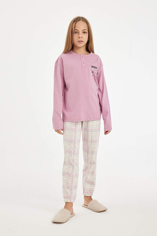 Girls' Pajamas Set Letter Print Long Sleeve Top Long Bottom D2117A824Au