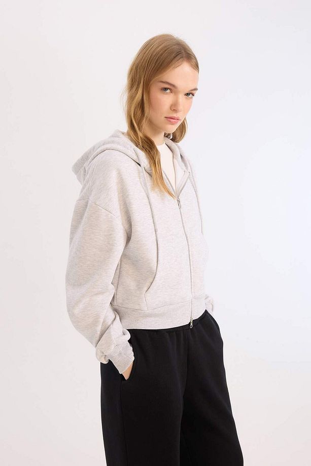 Coool Standart Fit Kapüşonlu Basic Düz Kanguru Cepli Fermuarlı Sweatshirt Z7069AZ24WN - 4
