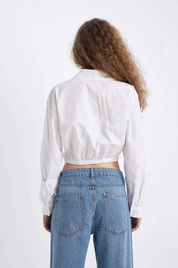 Oversize Geniş Kalıp Basic Düz Etek Ucu Lastikli Poplin Uzun Kollu Gömlek D4006AX24AU - 6