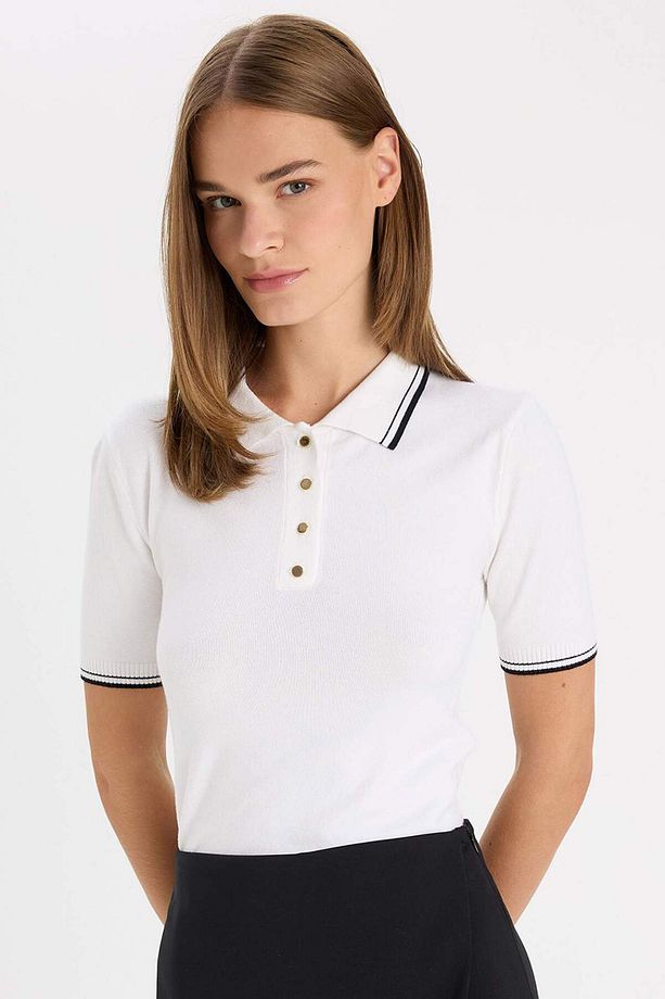 Regular Fit Polo Yaka Düğmeli Basic Düz Kısa Kollu Triko Kazak D3300AX24AU - 1