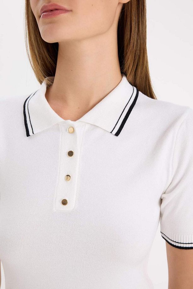Regular Fit Polo Yaka Düğmeli Basic Düz Kısa Kollu Triko Kazak D3300AX24AU - 4