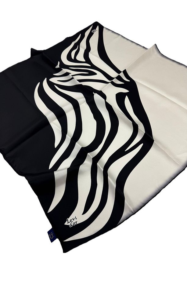 Twill İpek Eşarp LD4145-1 Zebra Desen Siyah-Beyaz - 1