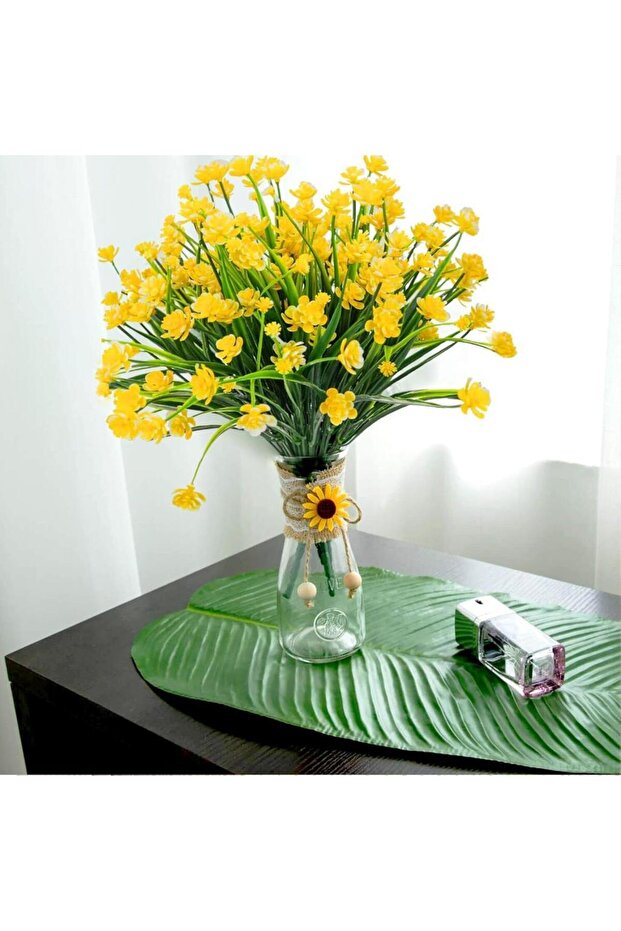 6lı Set Yapay Çiçek Sazlı Lotus Sarı Renk 7 Dal Plastik 30cm - 3