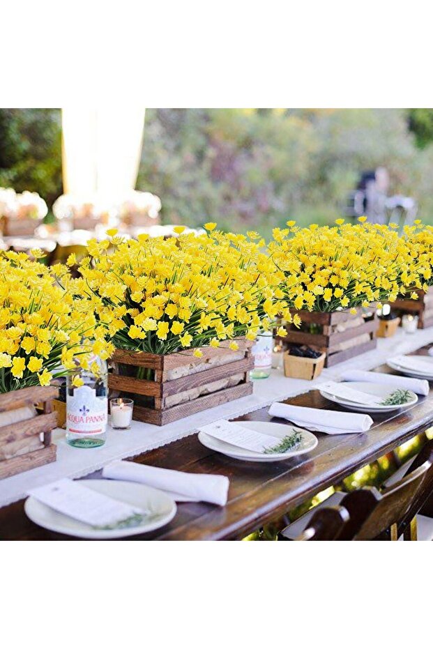 6lı Set Yapay Çiçek Sazlı Lotus Sarı Renk 7 Dal Plastik 30cm - 4