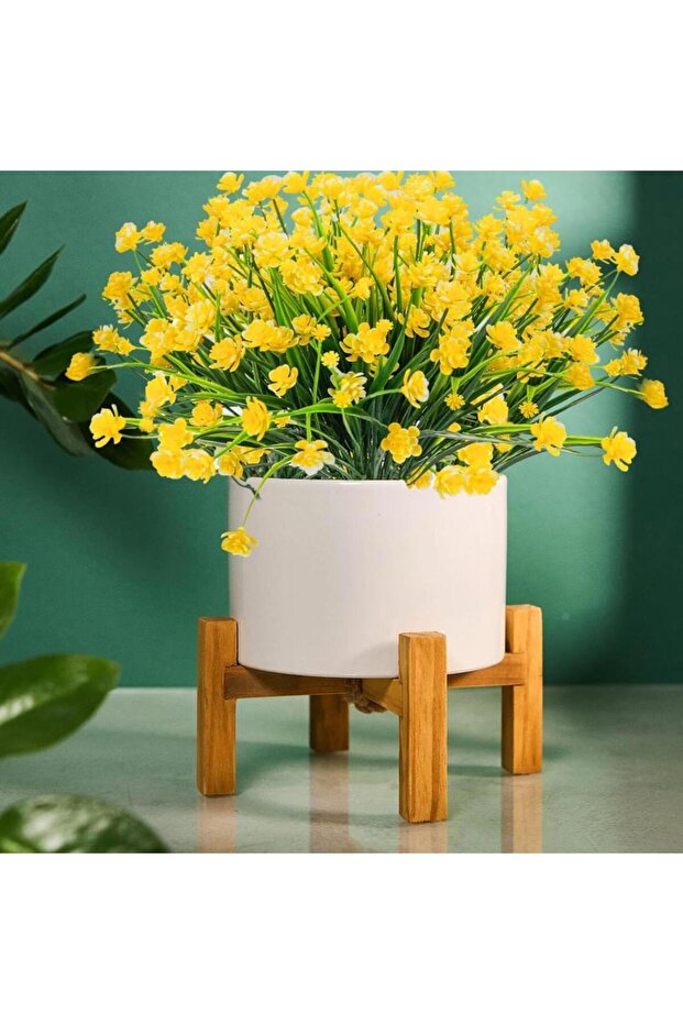 6lı Set Yapay Çiçek Sazlı Lotus Sarı Renk 7 Dal Plastik 30cm - 7